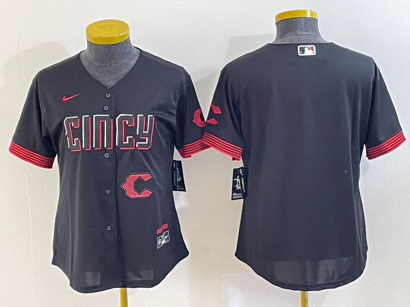 Women's Cincinnati Reds Black 2023 City Connect With Patch Stitched Baseball Jersey(Run Small)